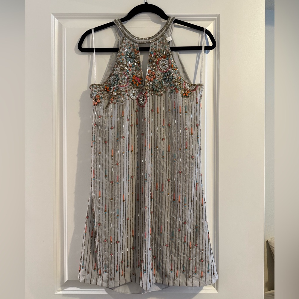 Embellished Gray Sleeveless Dress